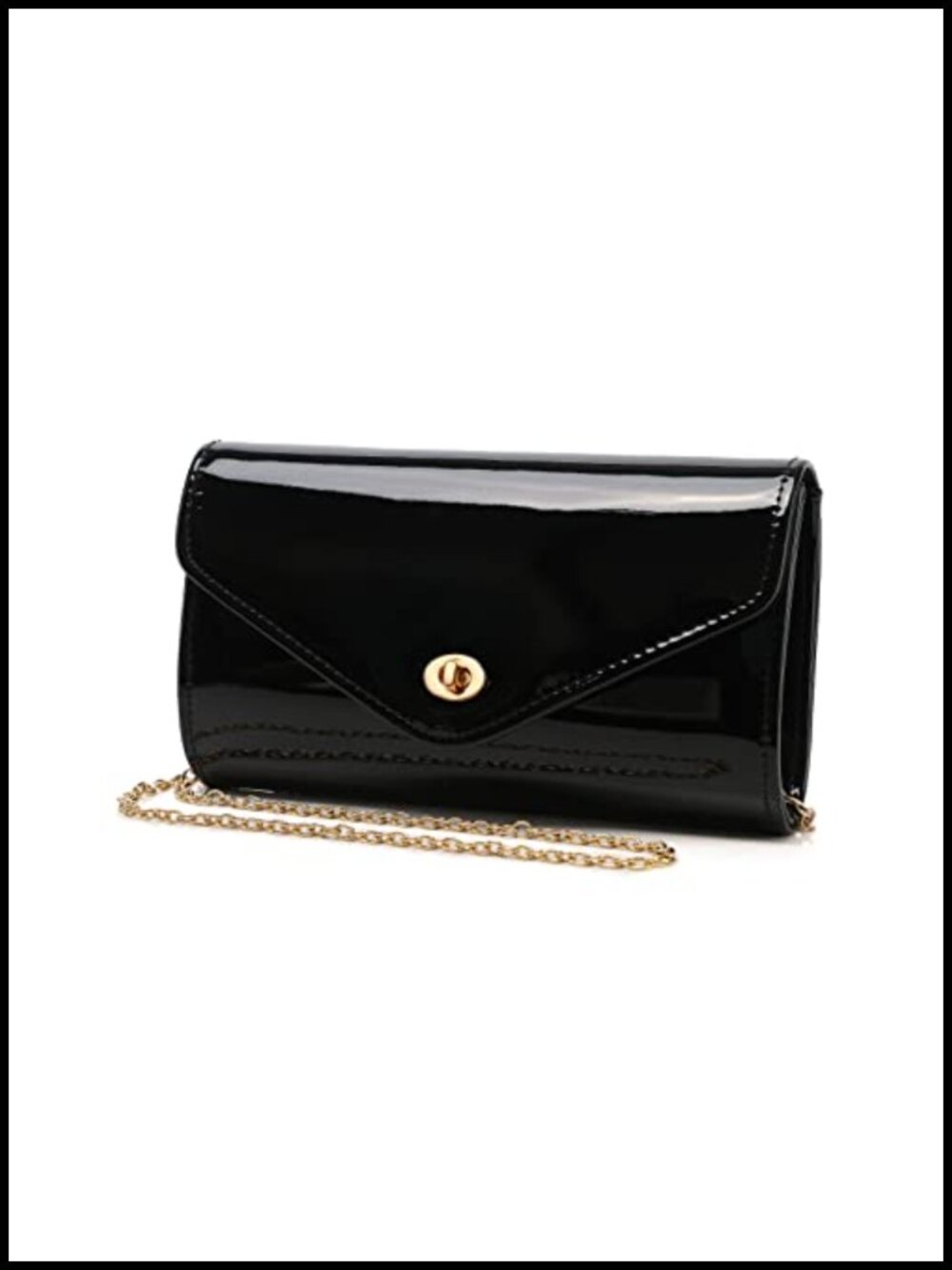 Patent Leather Envelope Clutch Evening Bag with Chain - Women's Formal Purse